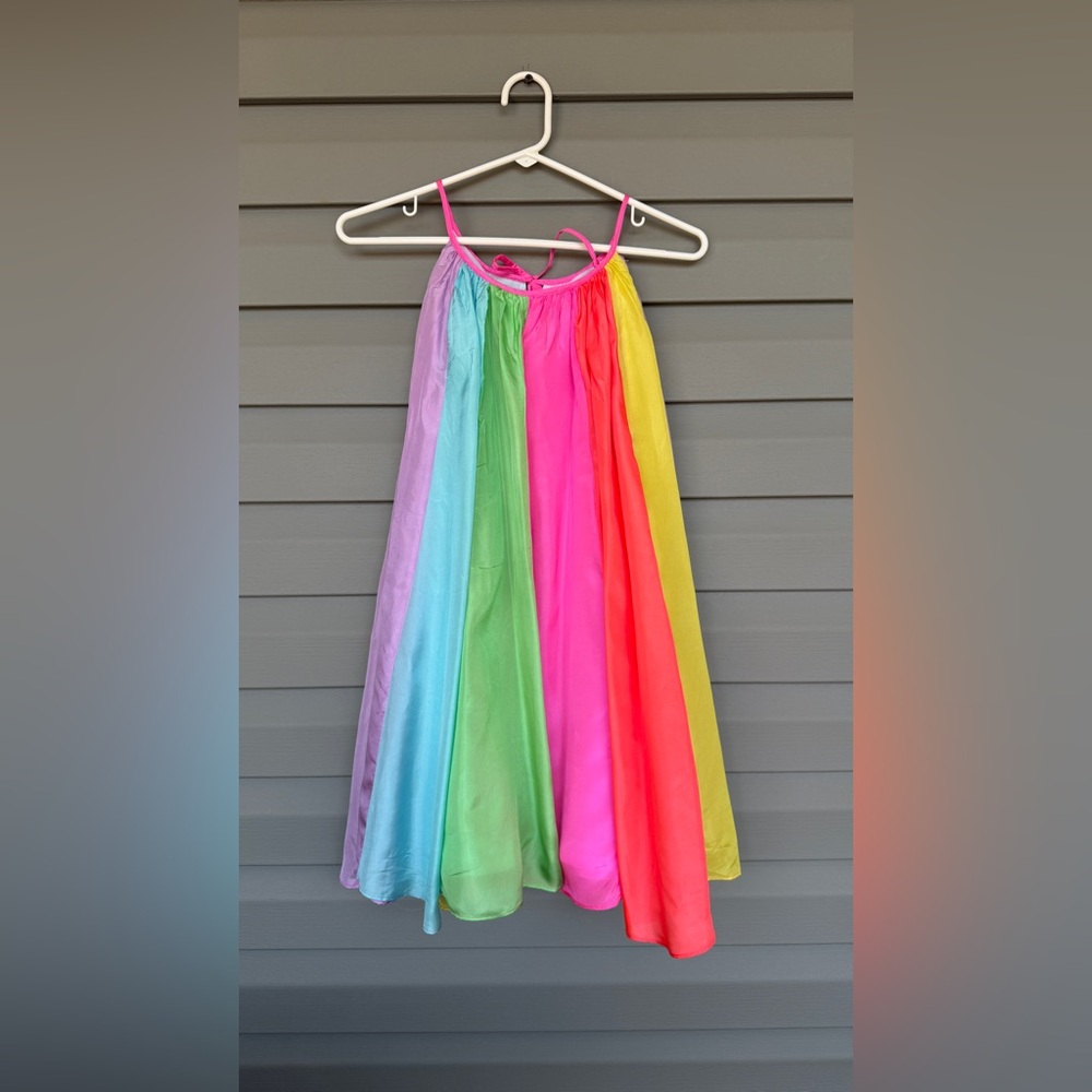 NWT- Halabaloo Rainbow Dress 100% Silk Girls Sz 12 - Picture 2 of 6